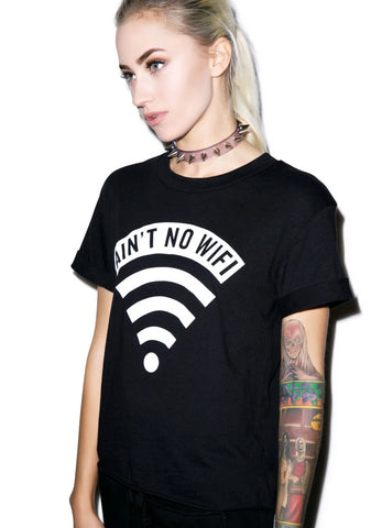 Aint No Wifi Crop Tee - White