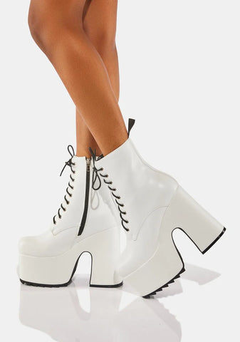 White One Night Chunky Platform Ankle Boots