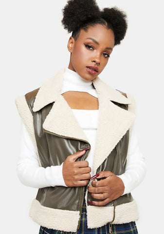 Olive Shady Players Faux Sherpa Vest