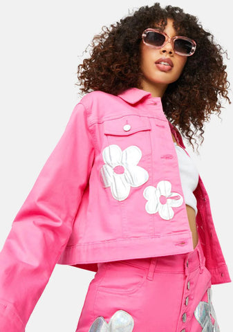 Heart Of Glass Holo Flower Applique Twill Jacket