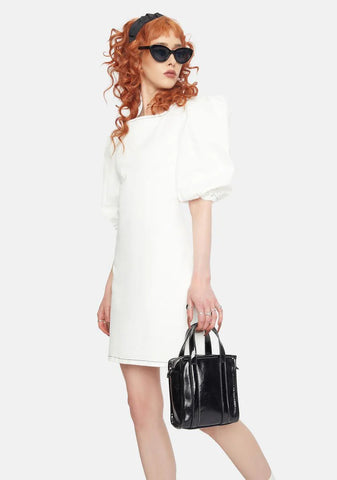 Off White Puff Sleeve Mini Dress