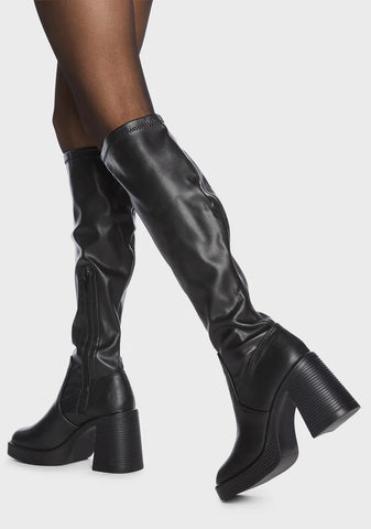 Noir Need Me Knee High Boots