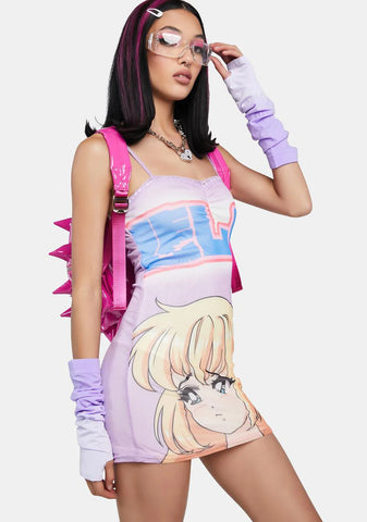 Anime Mesh Lace Trim Mini Dress