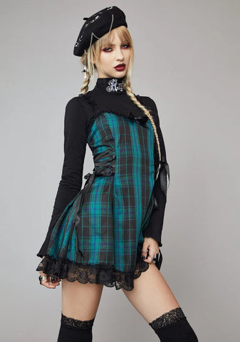 Teal Charm School Dropout Plaid Mini Dress