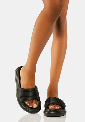 Black Jasylnn Satin Padded Flatform Sandals
