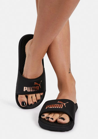 Cool Cat Rose Gold Metallic Logo Slides