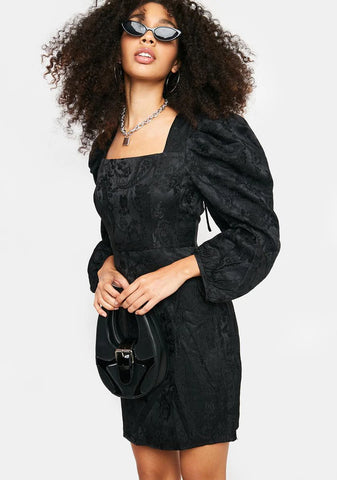Black Brocade Mini Dress