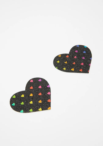 Black Rainbow Heart Pasties