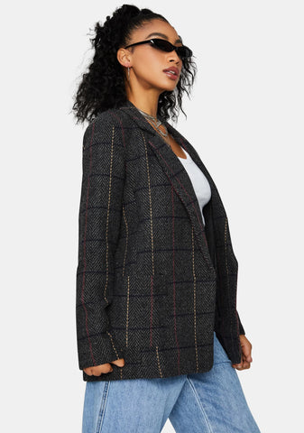 Keep Ur Cool Collared Plaid Blazer
