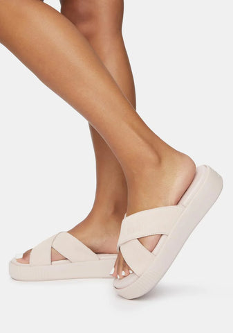 Pink Suede Platform Slides