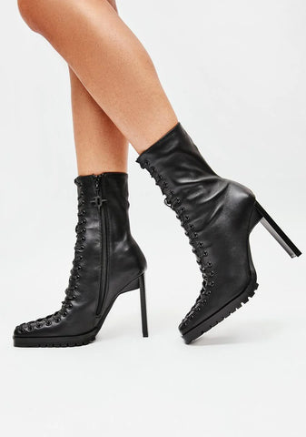 Synth Genuine Leather Lace-Up Ankle Boots