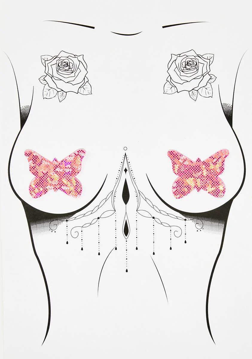 Pink Butterfly Shattered Glass Disco Ball Pasties