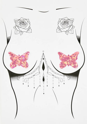 Pink Butterfly Shattered Glass Disco Ball Pasties