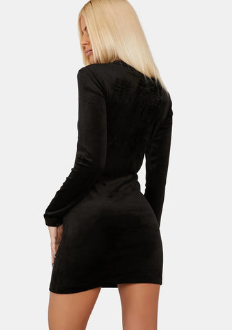 Long Sleeve Big Bling Velour Dress
