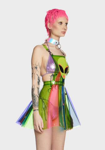 Beam Me Up Hologram Overall Dress - Green