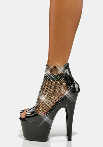 Dark Glamour Stunts Rhinestone Platform Heels