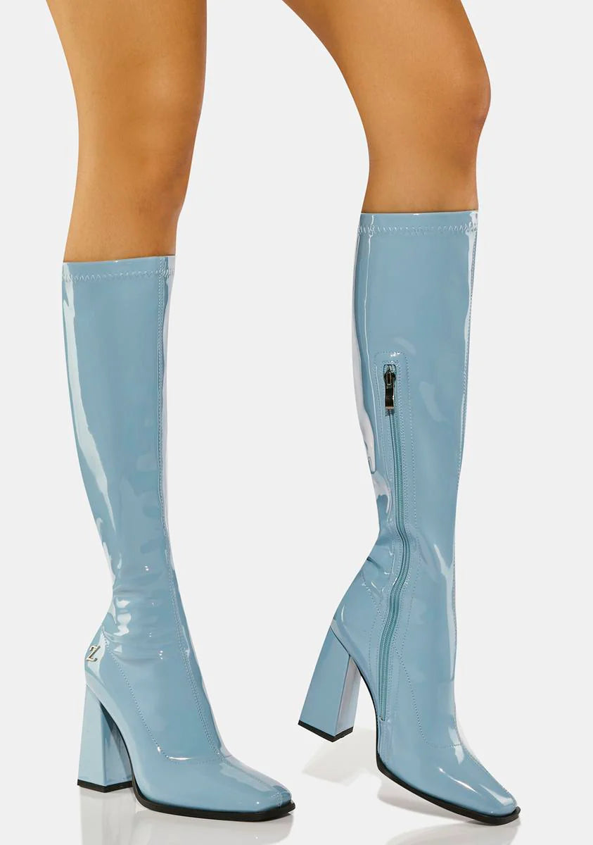 Sky Gloss Knee High Boots