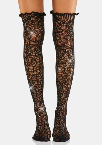 All Romance Rhinestone Fishnet Thigh High Socks