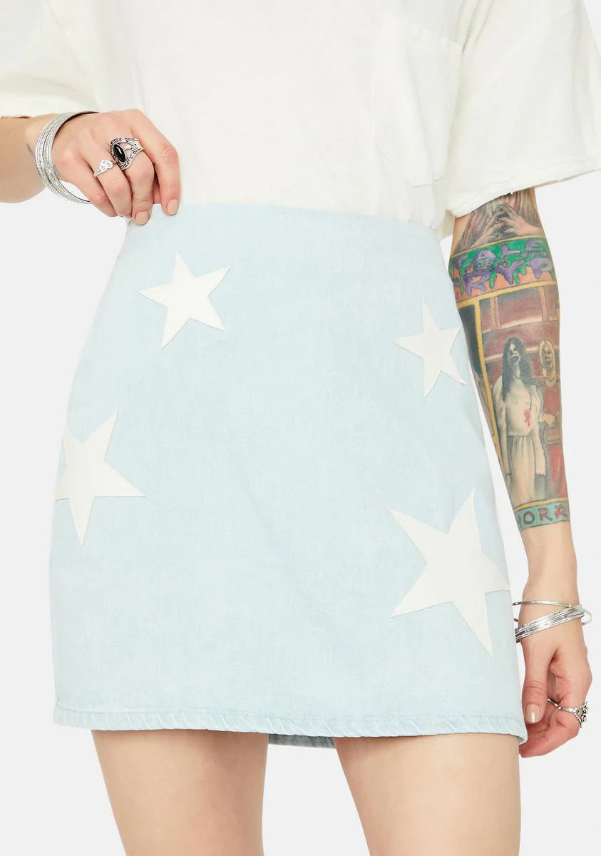 Road Less Traveled Star Patch Jean Skirt