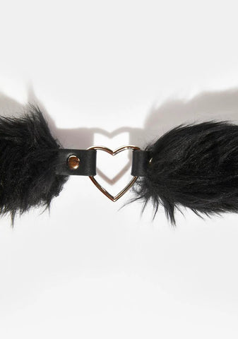 Black Faux Fur Heart Choker