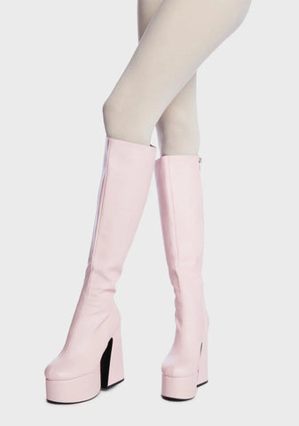 Pink Hate You Knee High Boots