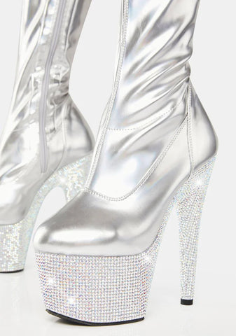 Silver Bejeweled-3000-7 Thigh High Boots