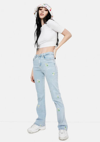 Daisy Embroidered Stonewash Jeans