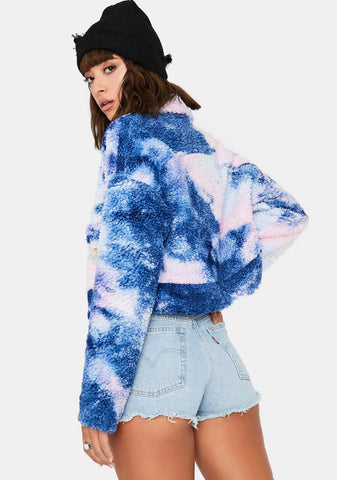 Sherbet All Bundled Up Tie Dye Sherpa Jacket