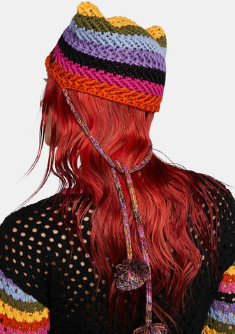 Joy Rainbow Striped Knit Tie Hat
