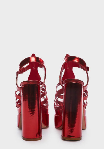 Red Metallic Tacy Platform Sandals