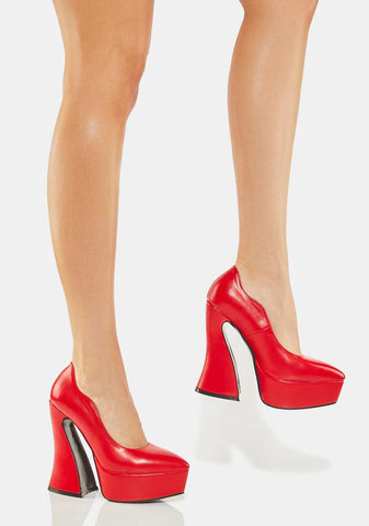 Red Phony Love Platform Heels