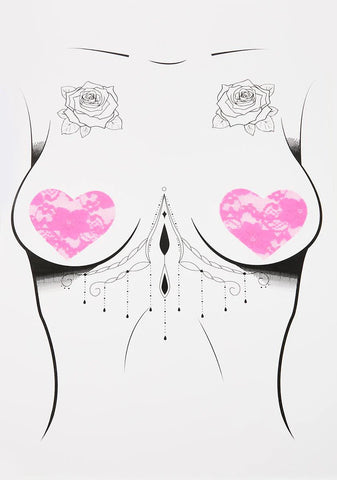Black Light Pink Lace Heart Pasties