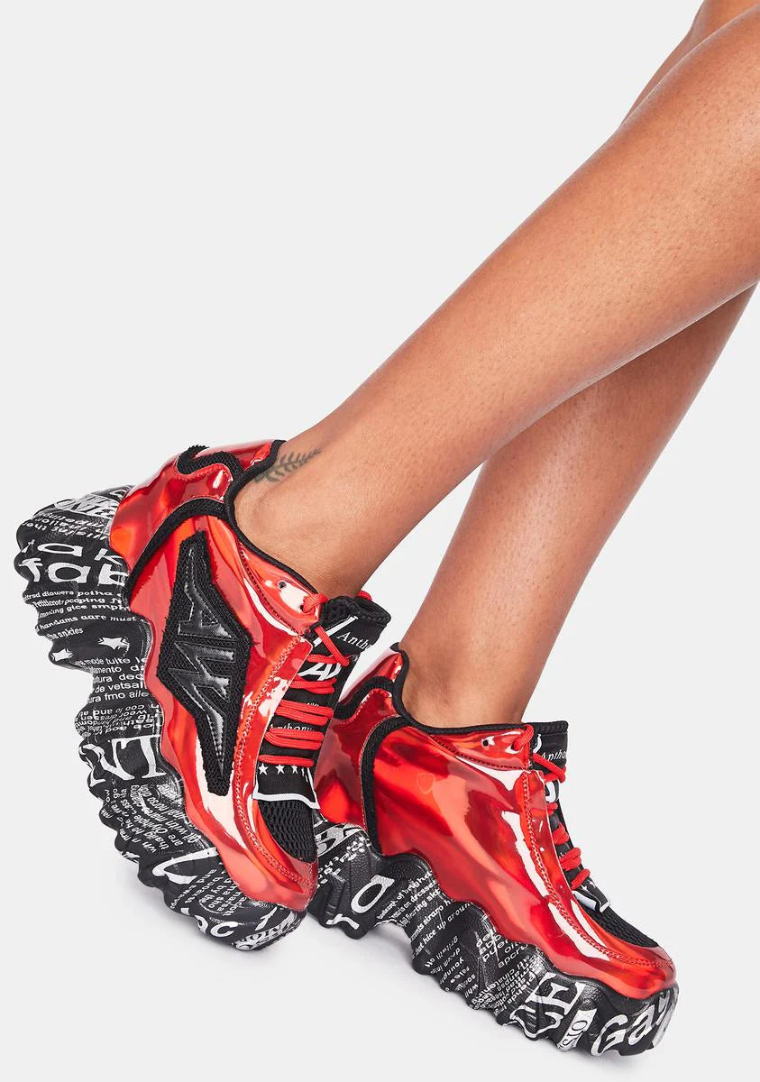 Red And Black Blackberry Platform Sneakers