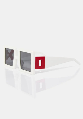 White Boxy Tic Tac Toe Sunglasses
