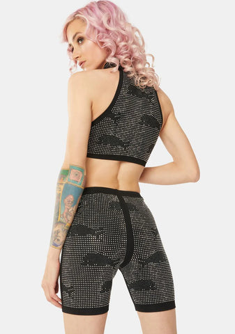 Black Compound Rhinestone Romper