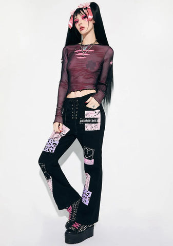 Creepin It Real Patched Flare Pants