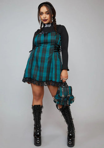Teal Miss Charm School Dropout Plaid Mini Dress