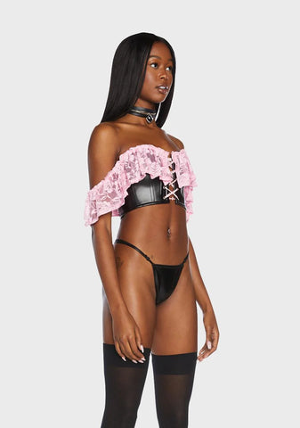 Lavish Light Pink Lace Bustier Top