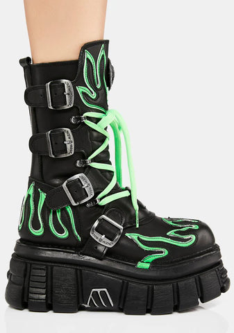 Neon Green M-Tank015-C4 Combat Boots