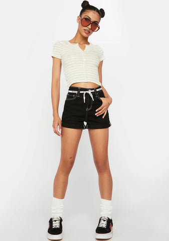 High Rise 5-Pocket Roll Cuff Shorts