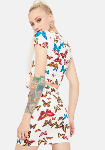 Wings Of Change Butterfly Print Mini Skirt Set