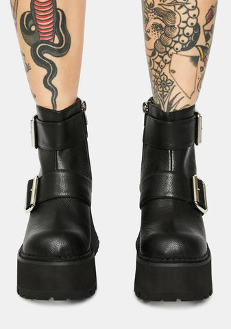 Stomper Buckle Platform Boots