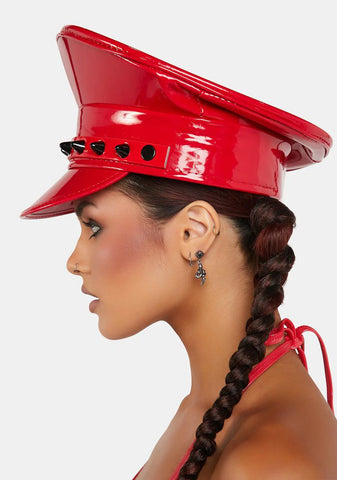Spiked Red Patent Captain Hat