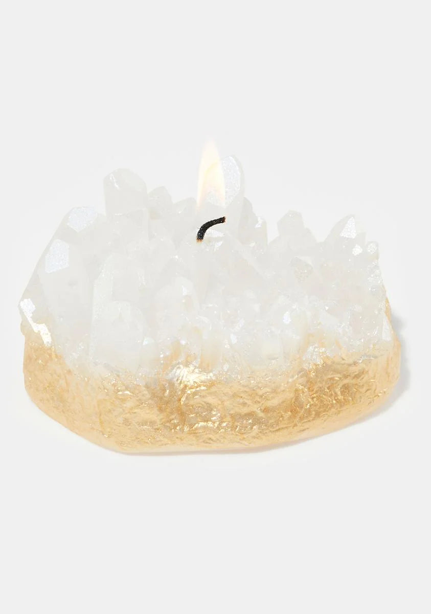 White Aura Quartz Gold Dipped Candle