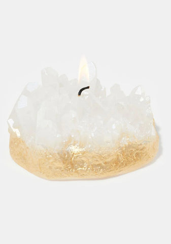 White Aura Quartz Gold Dipped Candle