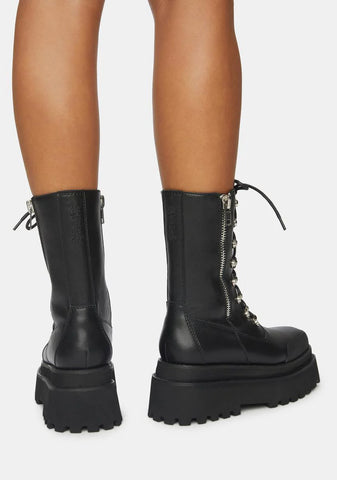 Synth Unisex Genuine Leather Square Toe Combat Boots