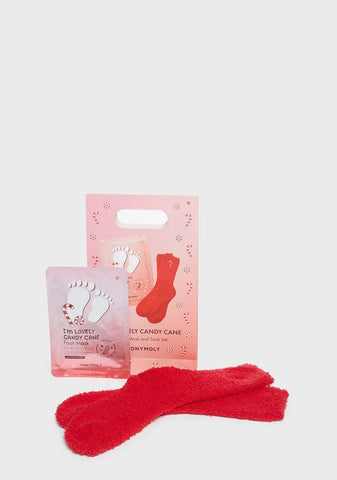 Cozy Candy Cane Mask And Socks Set