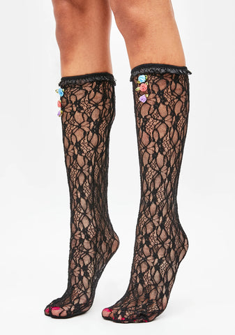 Triple Threat Rose Lace Socks