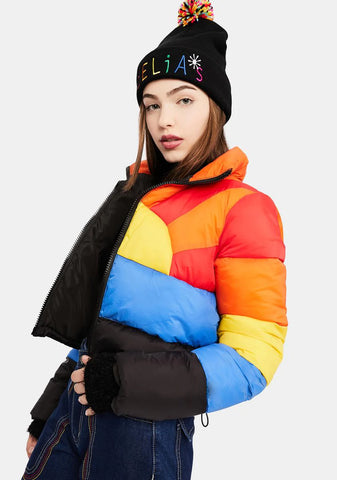 Sweet Retreat Rainbow Puffer Jacket