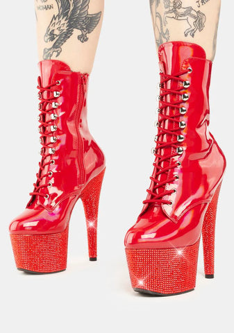 Red Bejeweled-1020-7 Platform Heels
